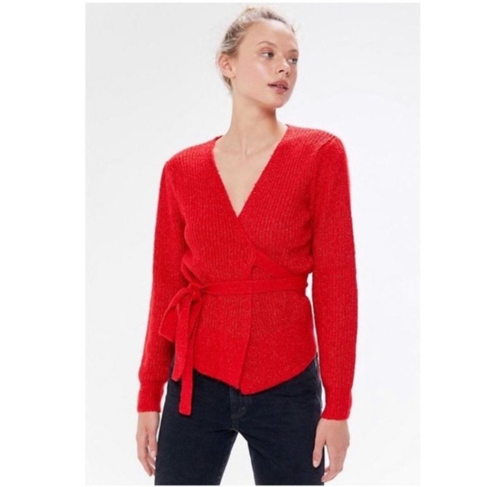 Urban Outfitters Red Tuscany Ribbed Wrap Sweater